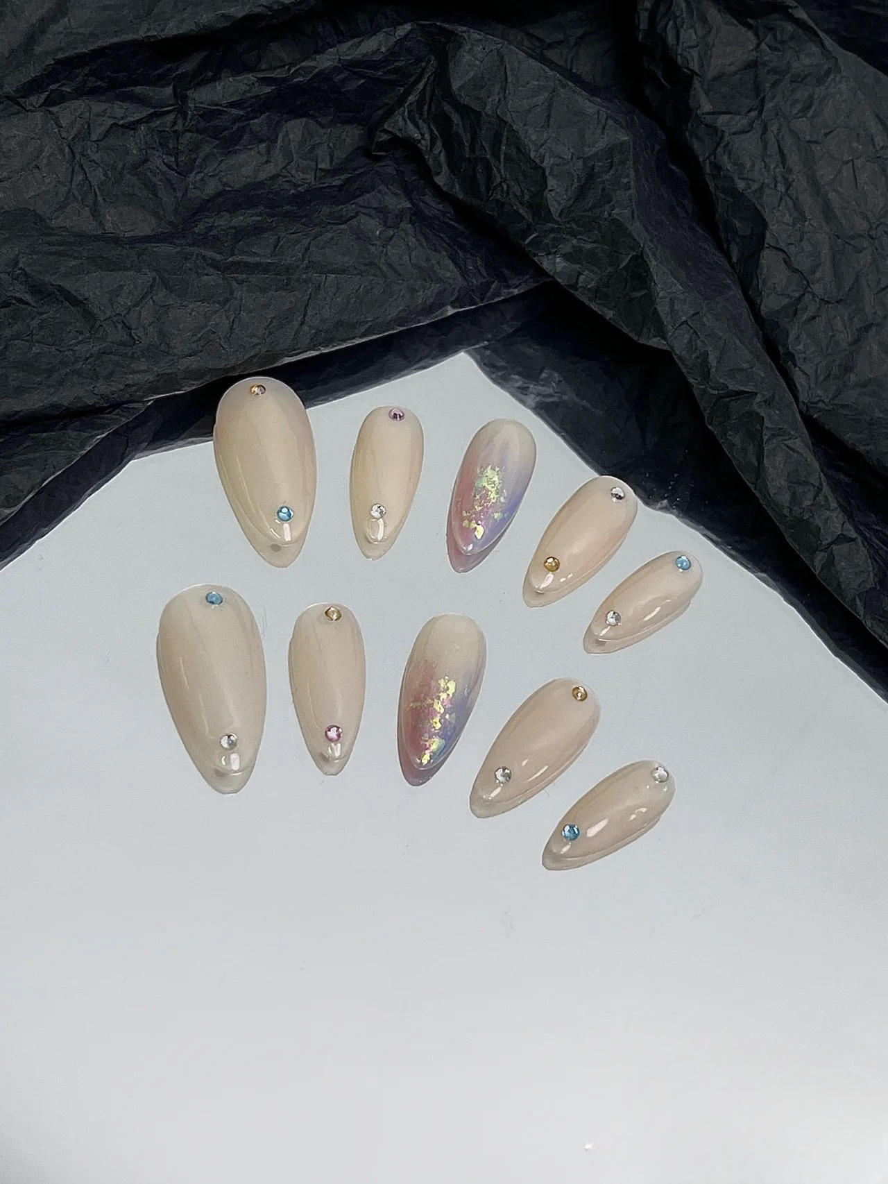 Glazed Aurora Collision Color Smudge handmade Design | False Nails | SHOPQAQ