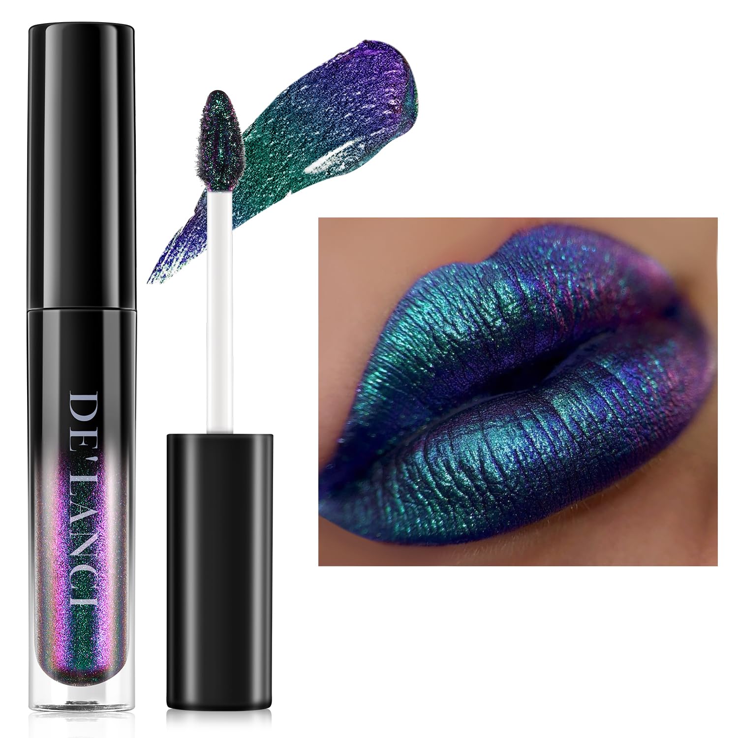 Chameleon Liquid Lipstick Blue Green Purple Color,Shimmer Metallic Colourful Lip Gloss for Women Girls Lips Makeup Gift,Hydrating Waterproof and Long Lasting Lip Stick Shiny,Talc-Free, 5