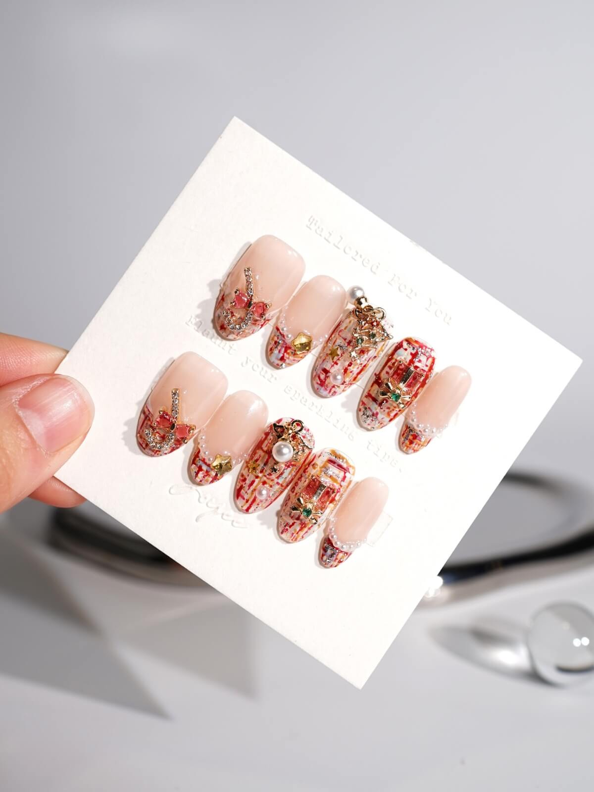 Handmade- Pink Nails Candy Cane Press On Nail Set