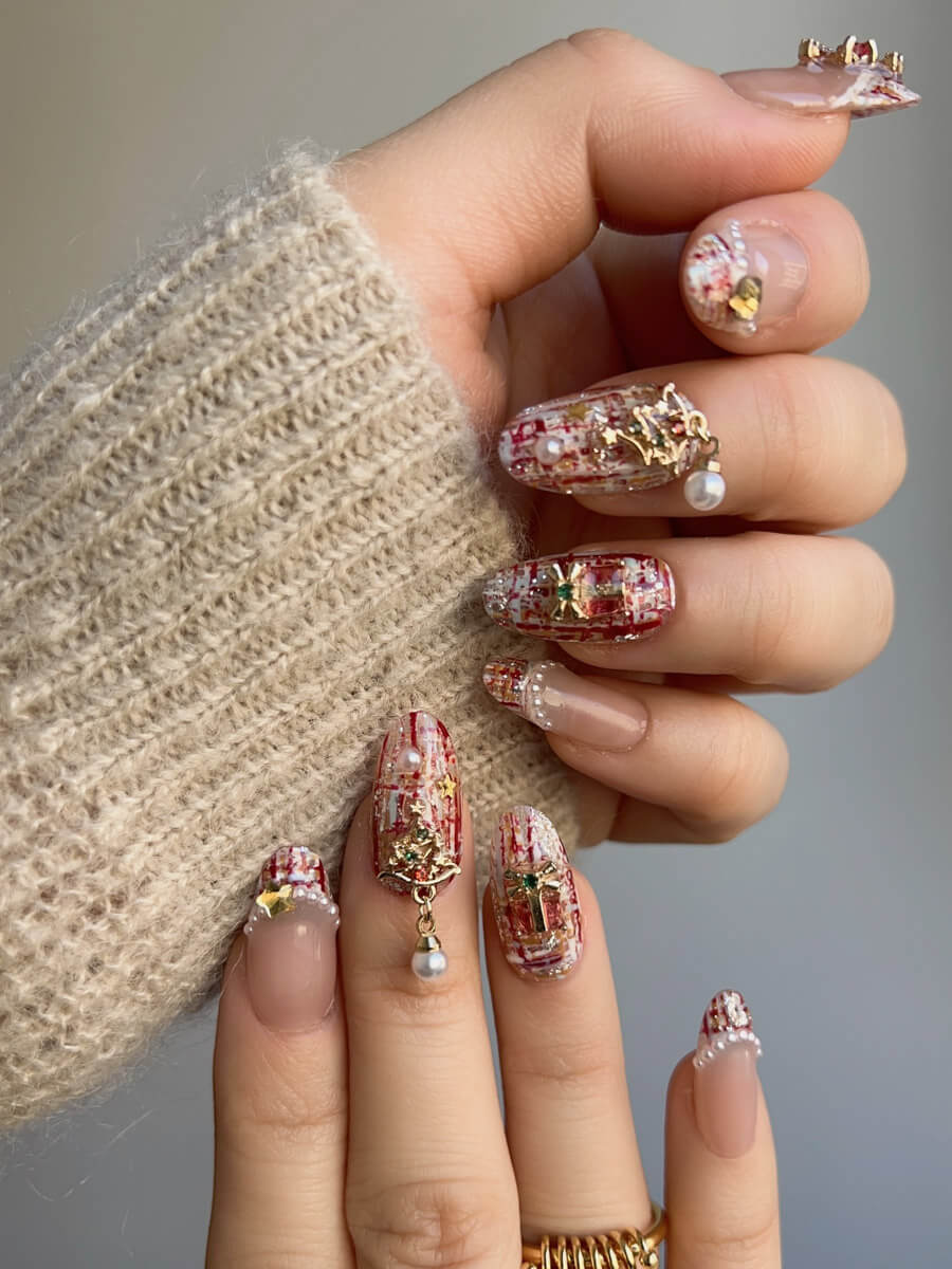 Handmade- Pink Nails Candy Cane Press On Nail Set