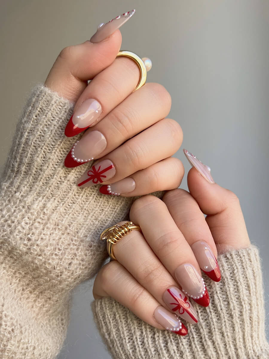 Handmade- Red Surprise Box Med Almond Press On Nail Set