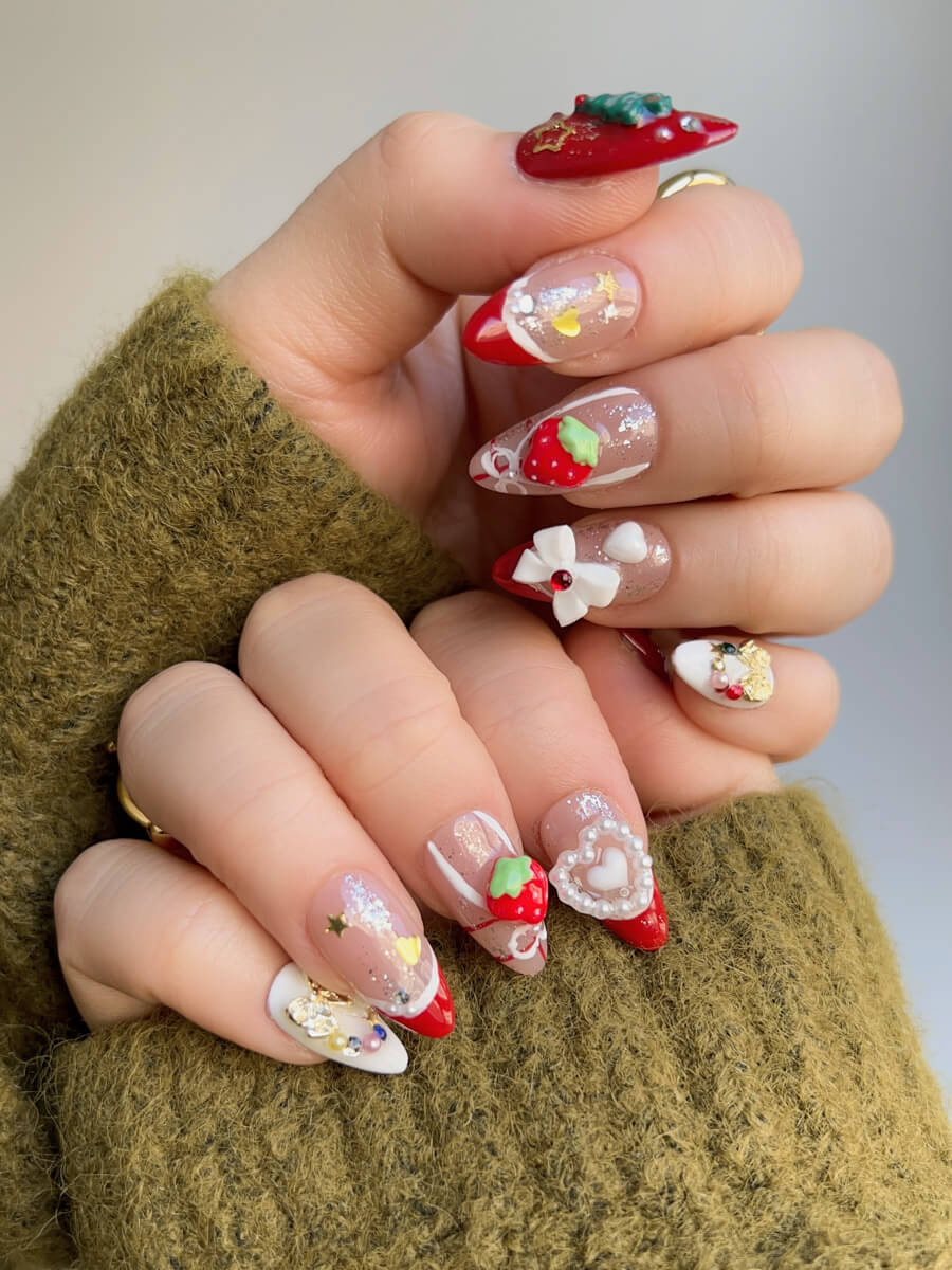 Handmade- Red Nails Gifted Joy-ee Short Almond nail Press On Nail Set