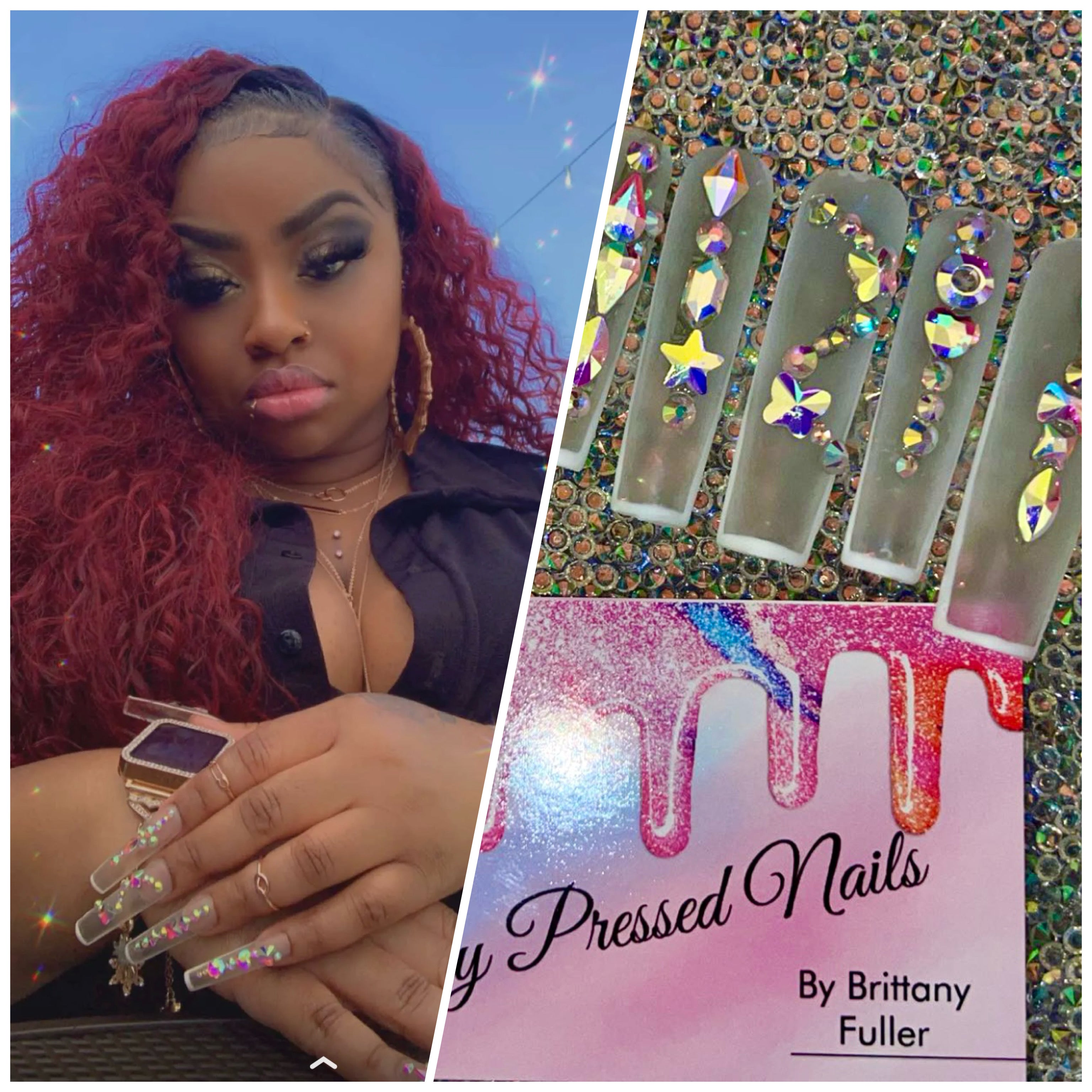 Bling Matte with White Outline  Press On Nails - As seen On Nikki