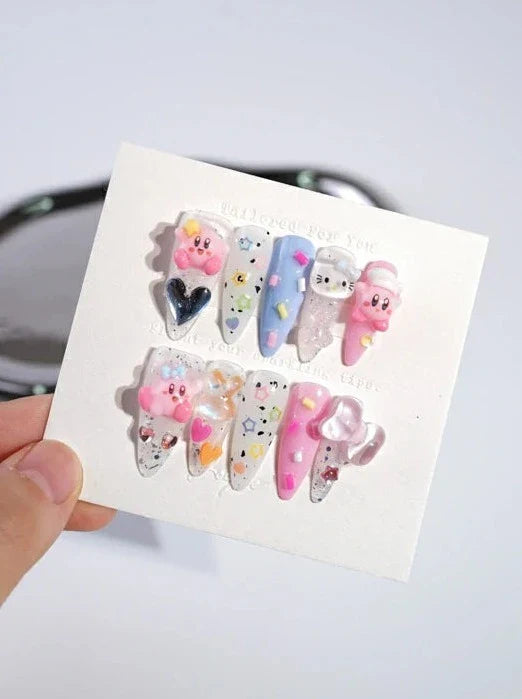 Rainbow-medium-stiletto-nails-star-kirby