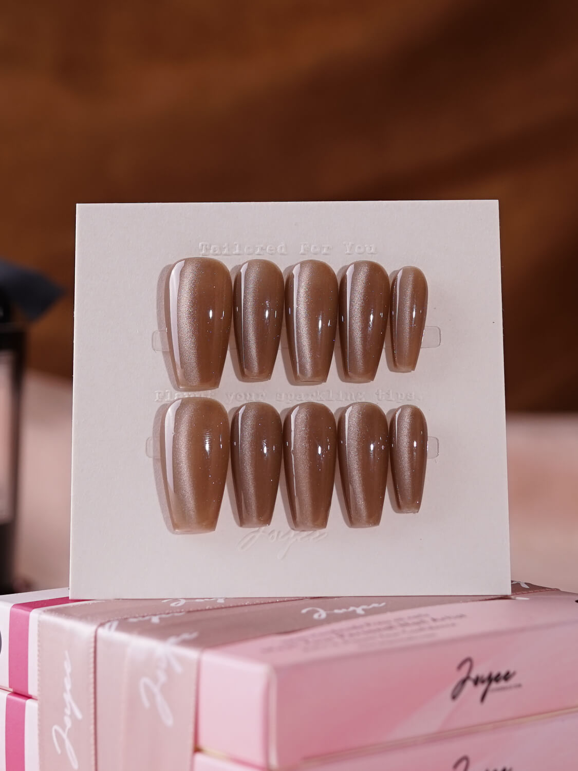 Nude-Color-Cat-eye-nails-Toffee-Medium-coffin-Nails