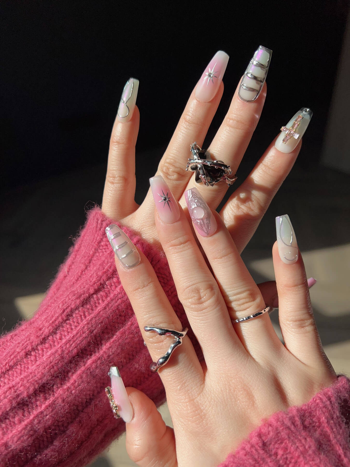 Silver-Nails-Medium-Coffin-nails-Flame