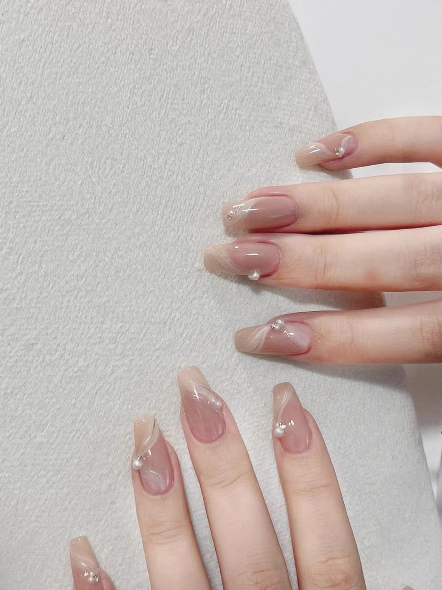 Ethereal Nude-toned Nail pearl rhinestone