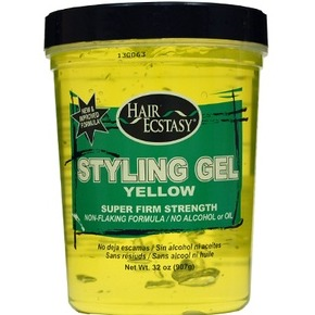 HAIR ECSTASY STYLING GEL 32OZ YELLOW SUPER FIRM STRENTH