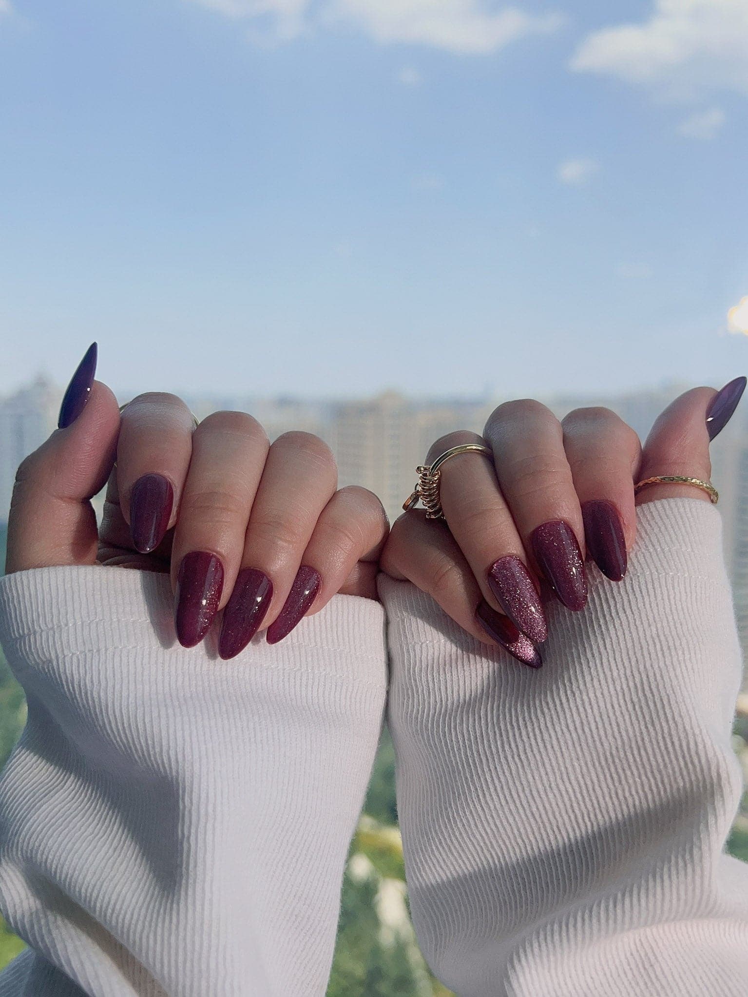 Handmade- Ruby Red Cat-eye Press On Nail Set