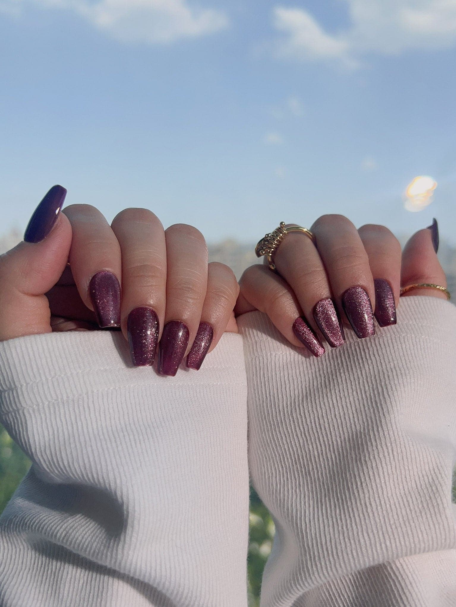 Handmade- Ruby Red Cat-eye Press On Nail Set