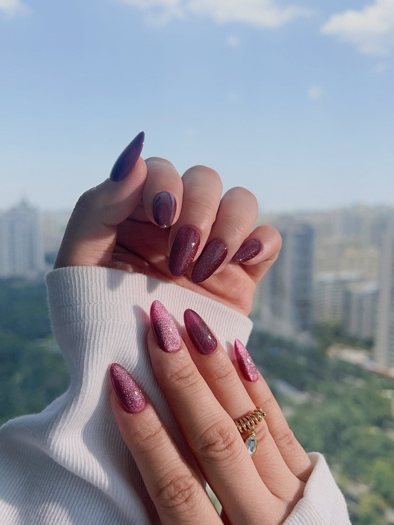 Handmade- Ruby Red Cat-eye Press On Nail Set