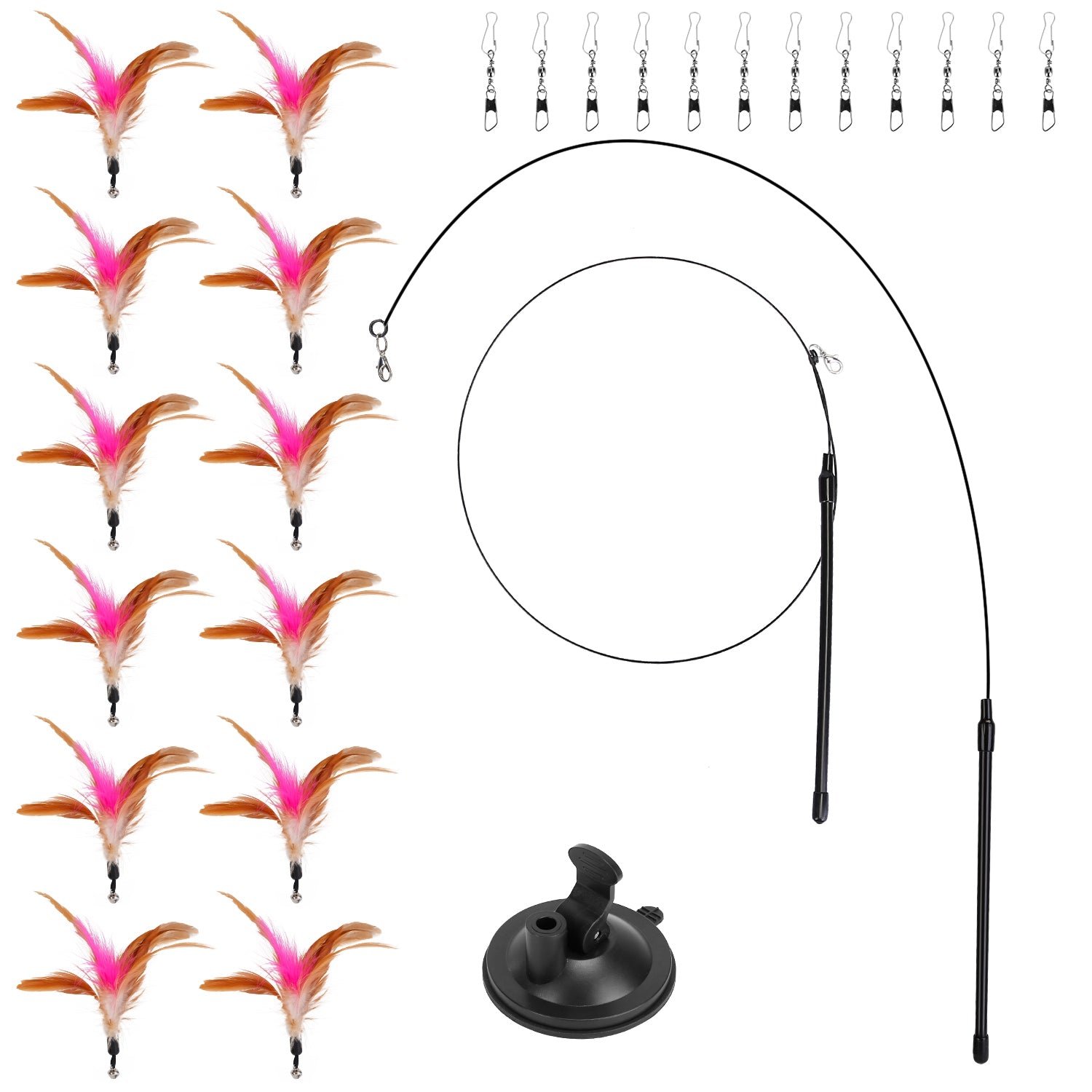 Cat Feather Wand Rod with 12 Pieces Feather Replacements for Cats