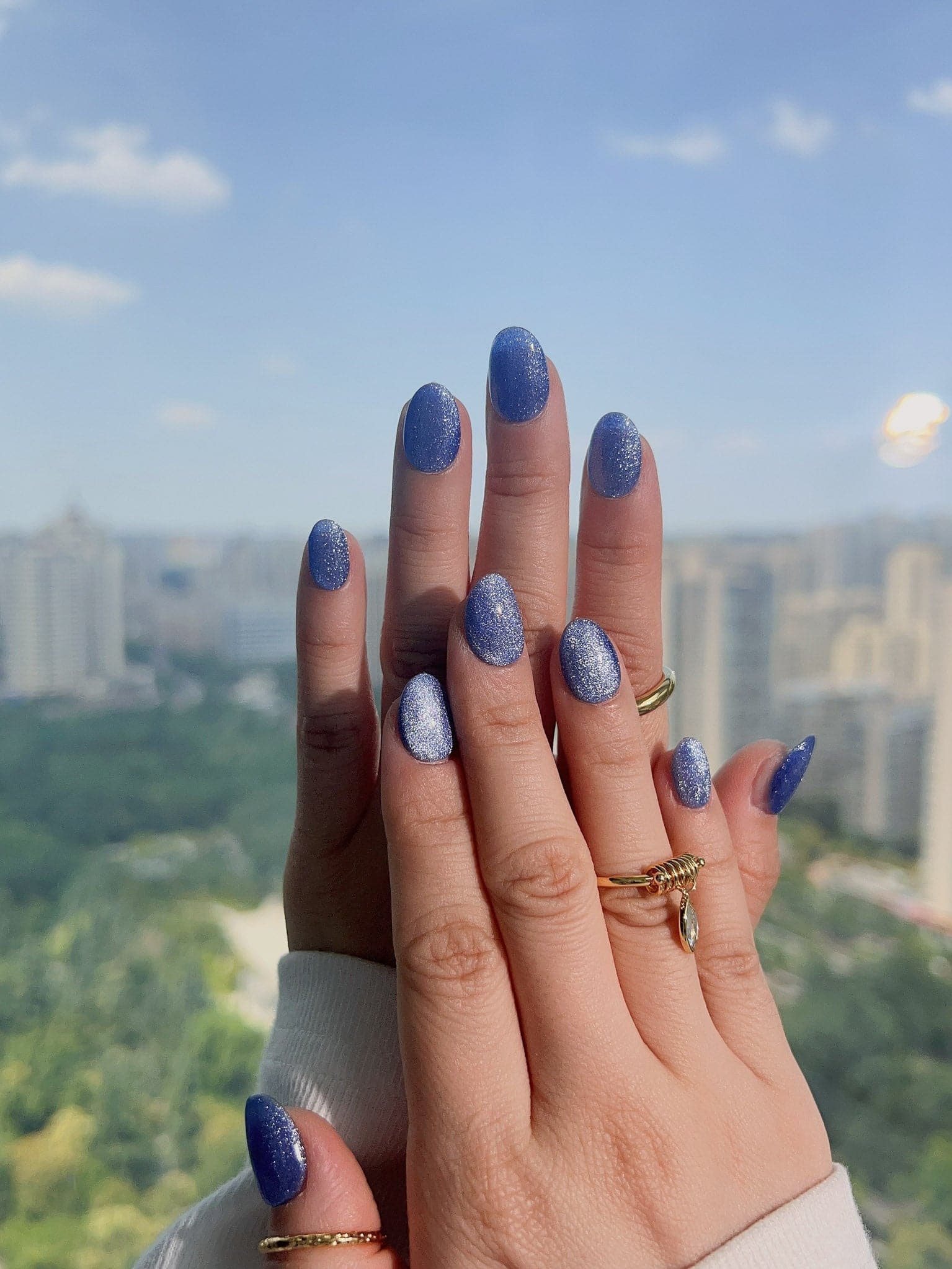 Handmade- Blue Cat-eye Press On Nail Set