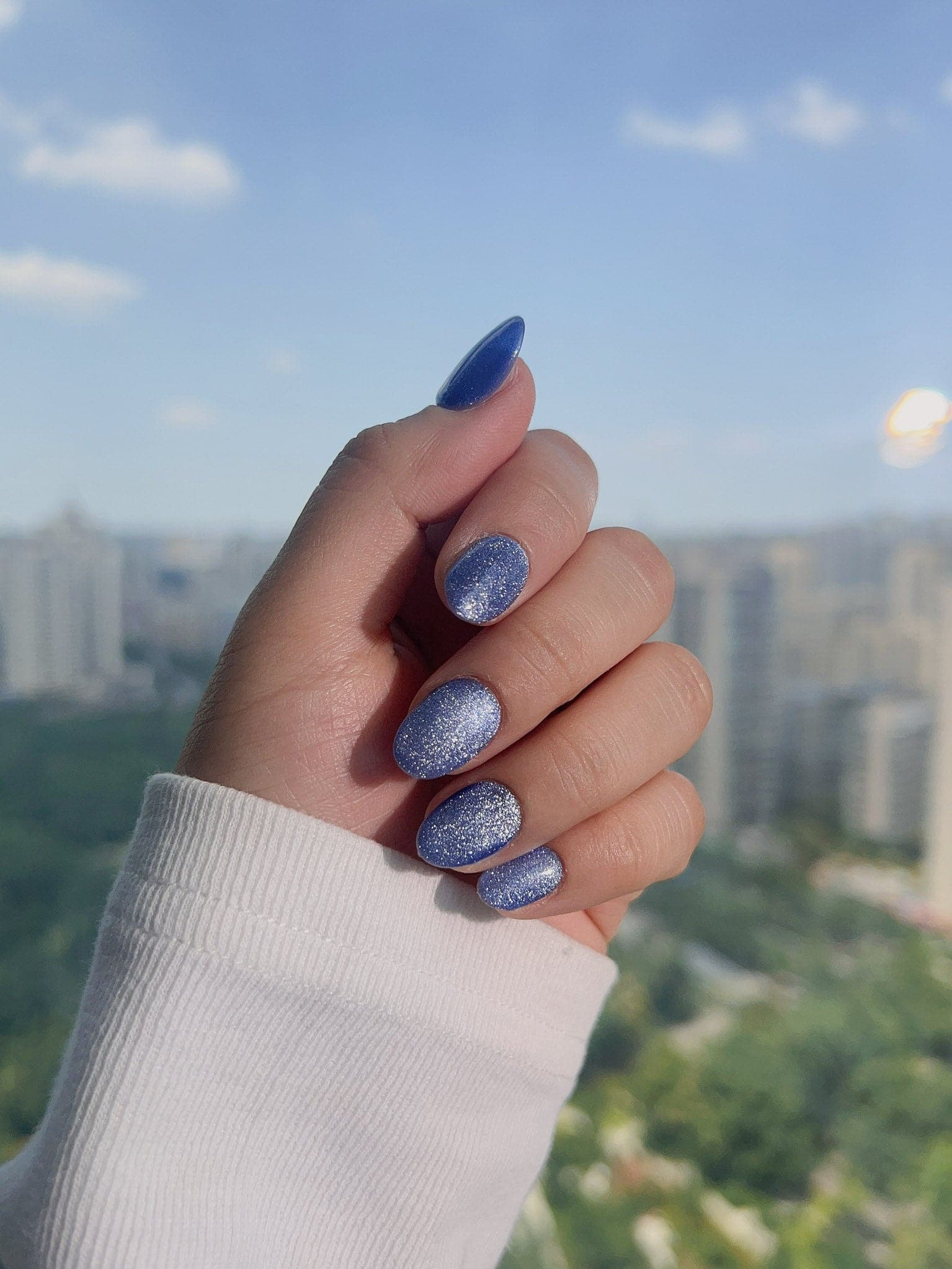 Handmade- Blue Cat-eye Press On Nail Set