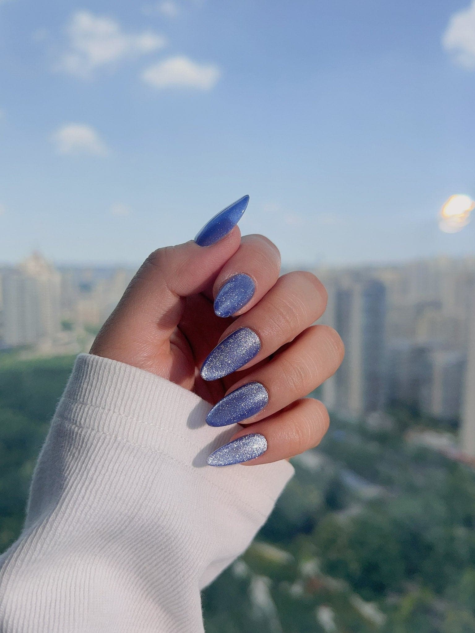 Handmade- Blue Cat-eye Press On Nail Set