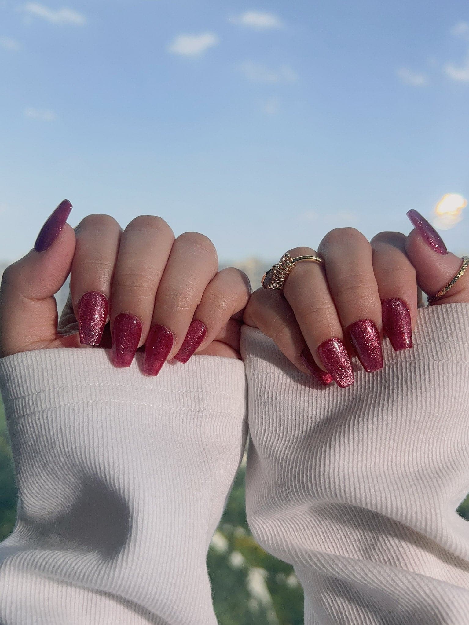 Handmade- Burgundy Cat-eye Press On Nail Set