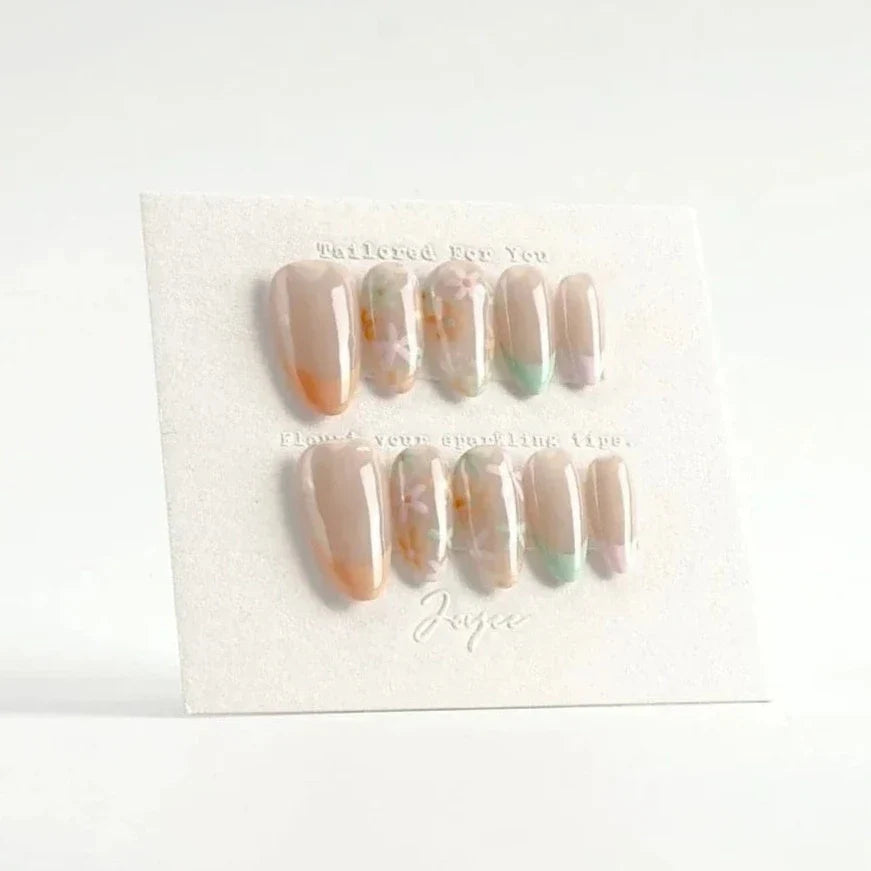 Spring Nails Ranbow French tips Med Almond Nails