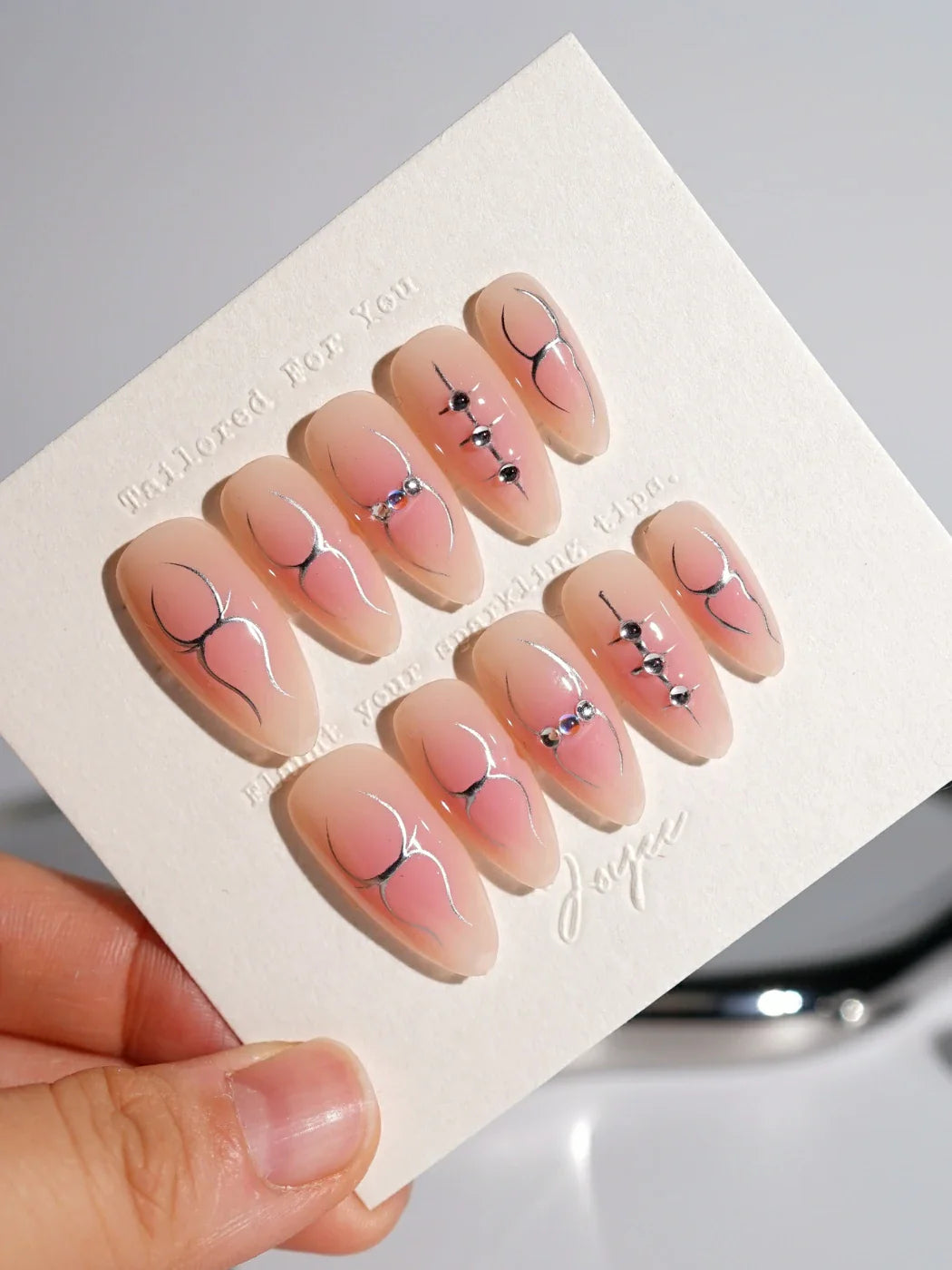 Pink-Nails-Medium-Almond-Nails-Metallic-Patterns