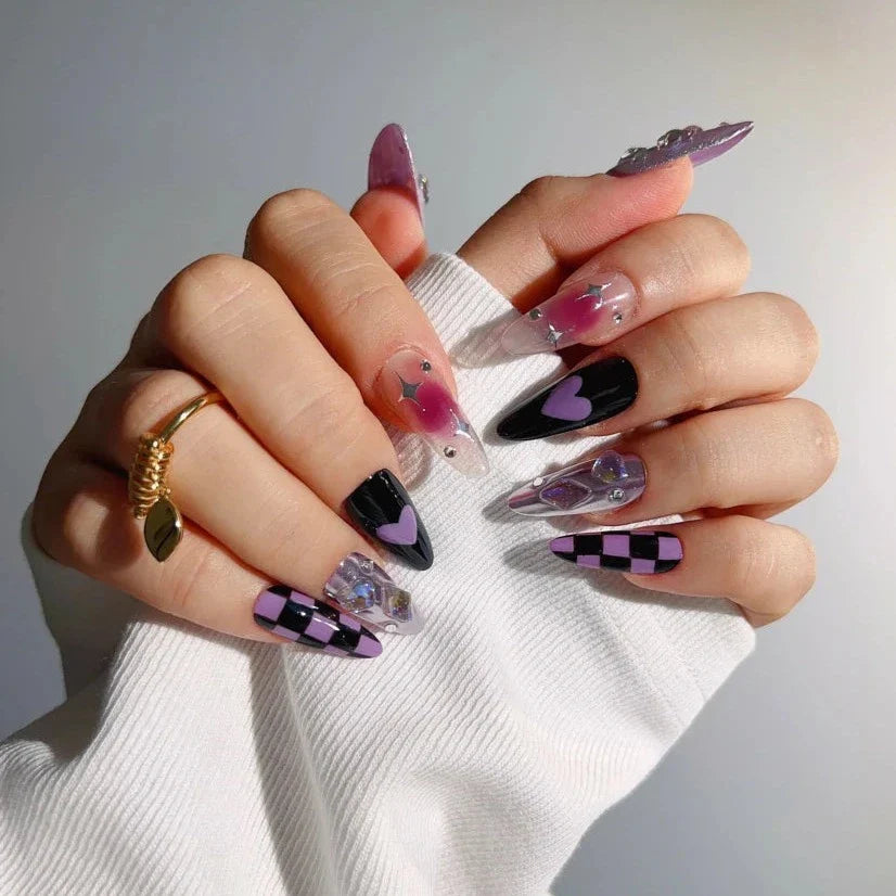 Love&star-purple-long-almond-nails