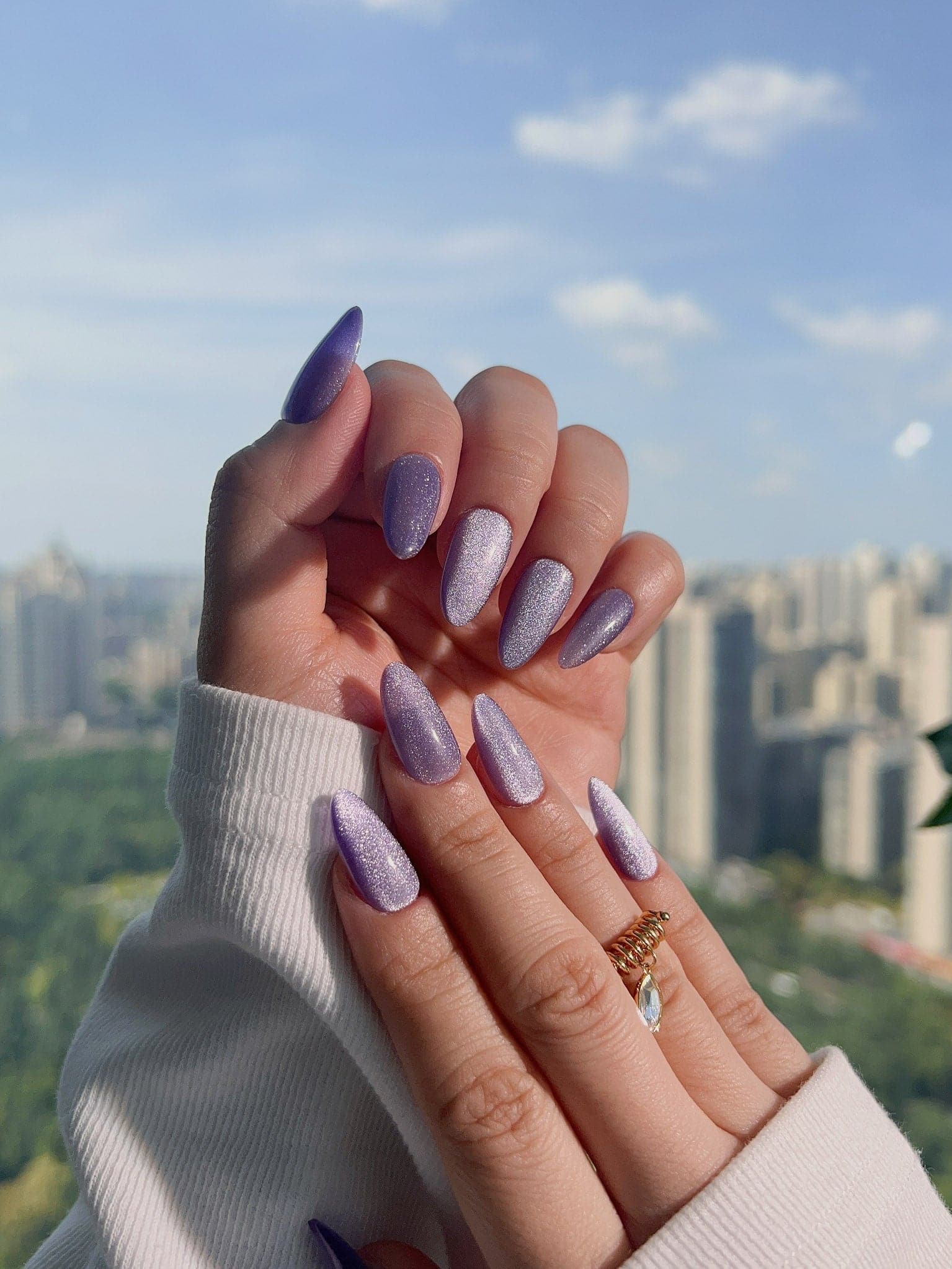 Handmade- Elegant Purple cat-eye Press On Nail Set