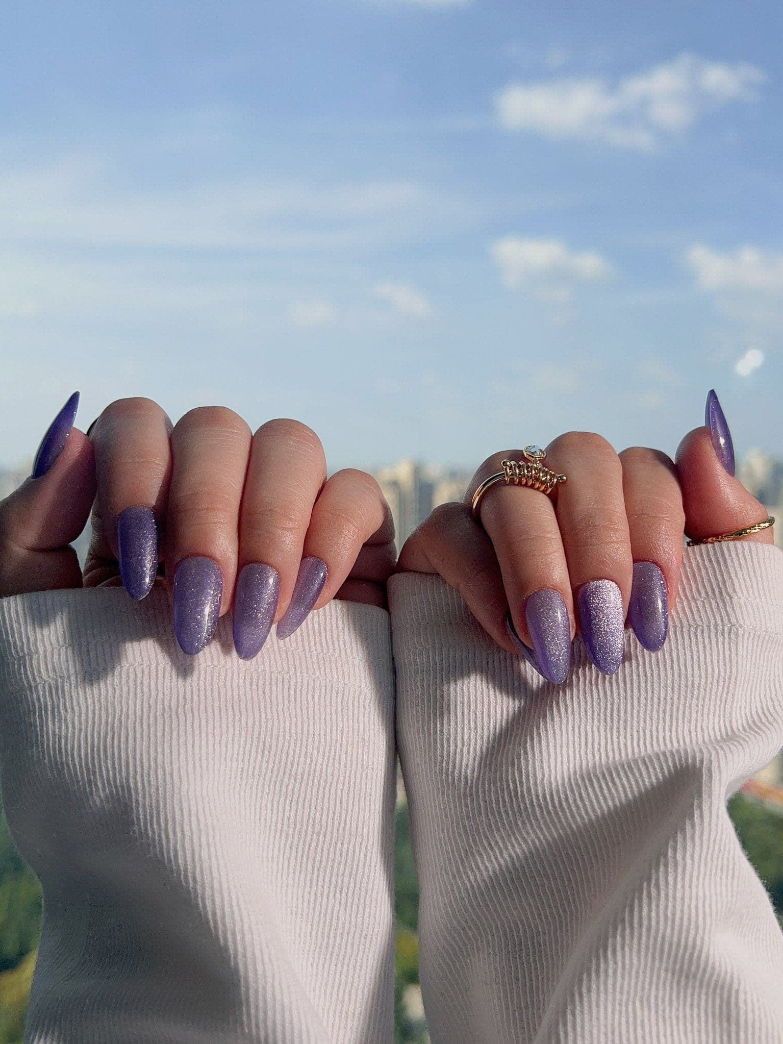 Handmade- Elegant Purple cat-eye Press On Nail Set