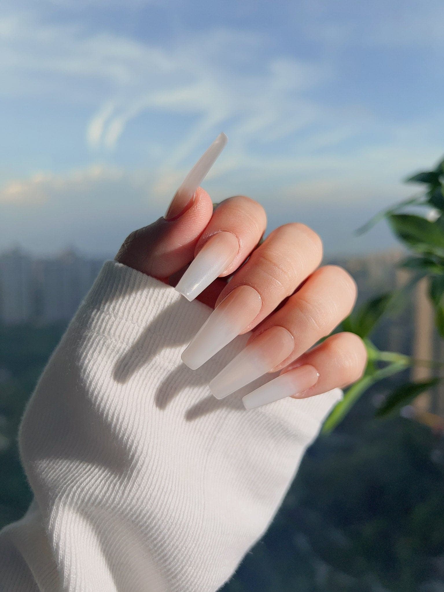 Orange Ombre long coffin nails - handmade