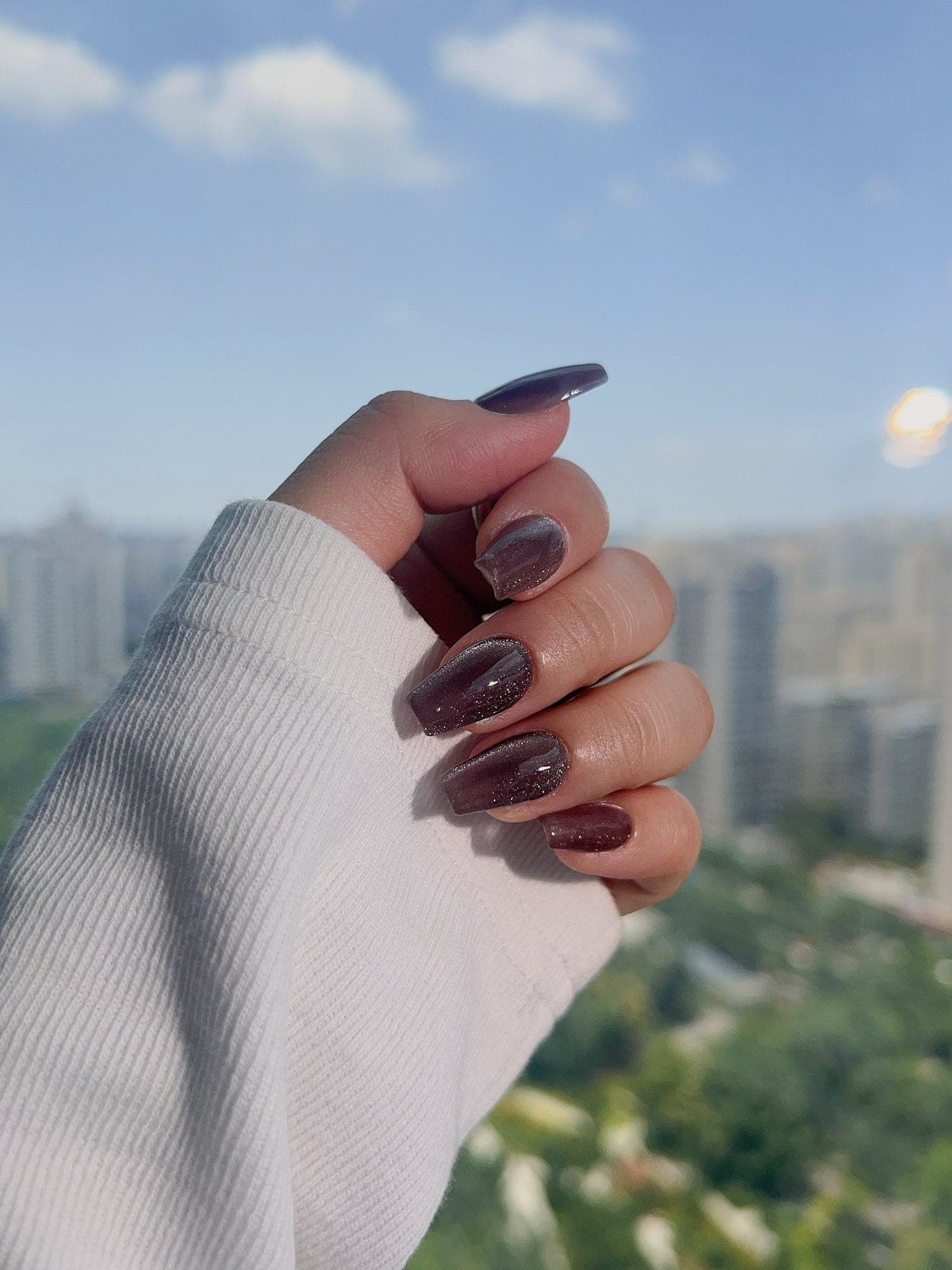 Handmade- Dark Coffin Cat-eye Press On Nail Set