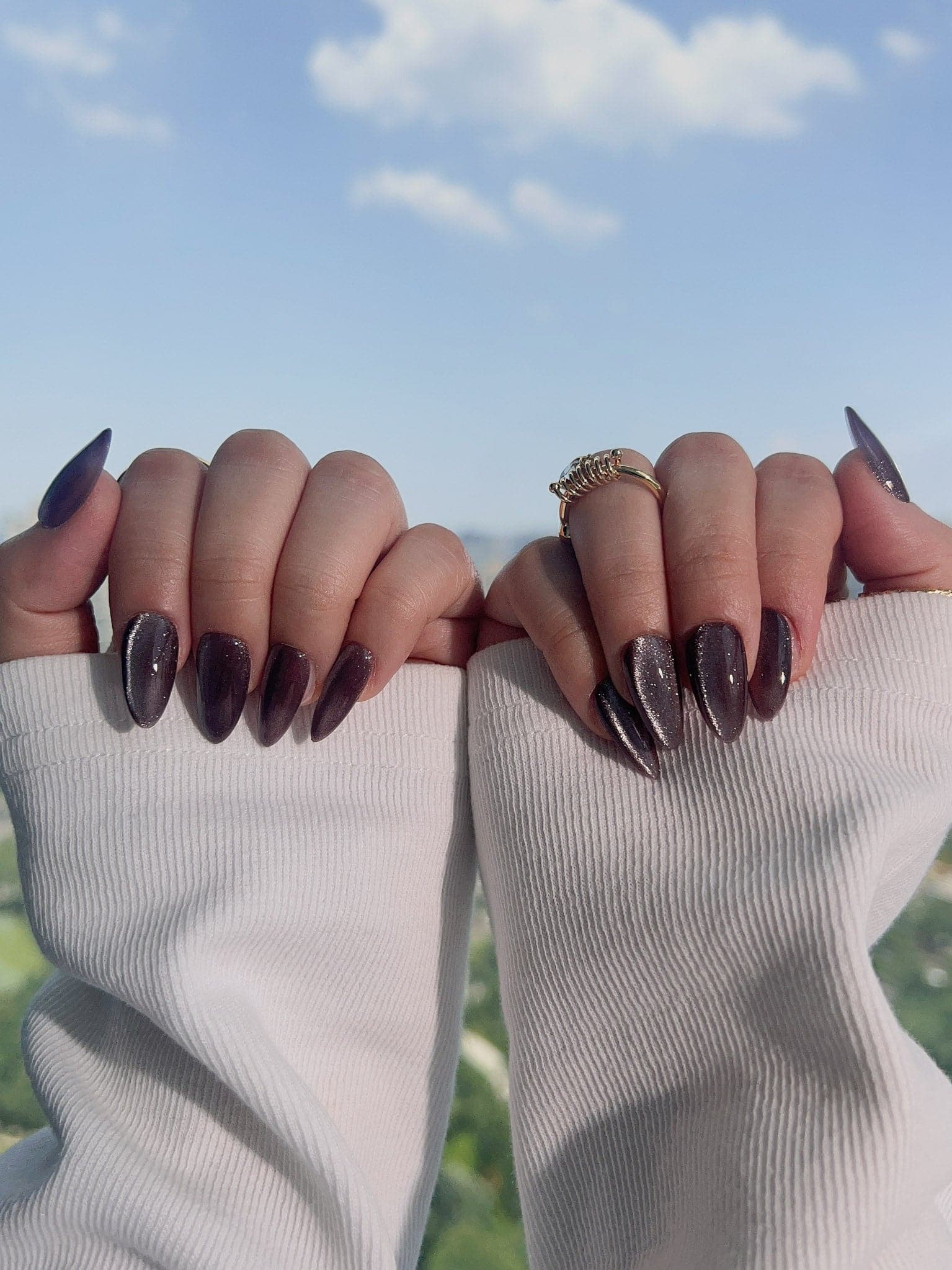 Handmade- Dark Coffin Cat-eye Press On Nail Set