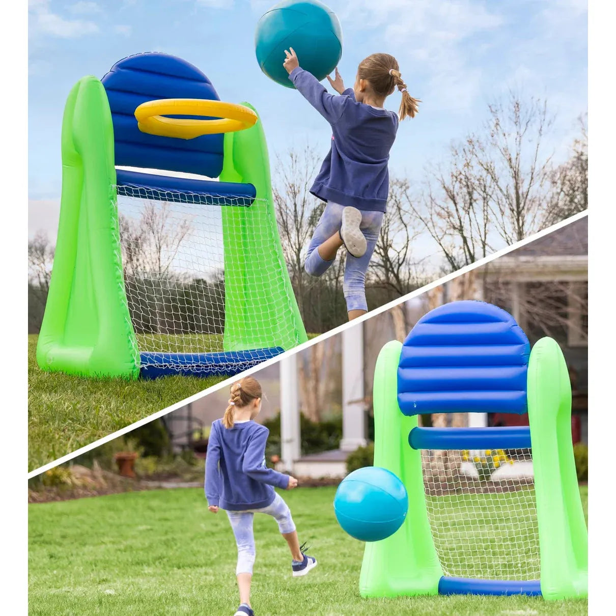 Giant Double-Sided Inflatable Aim 'n Score Basketball and Soccer Game
